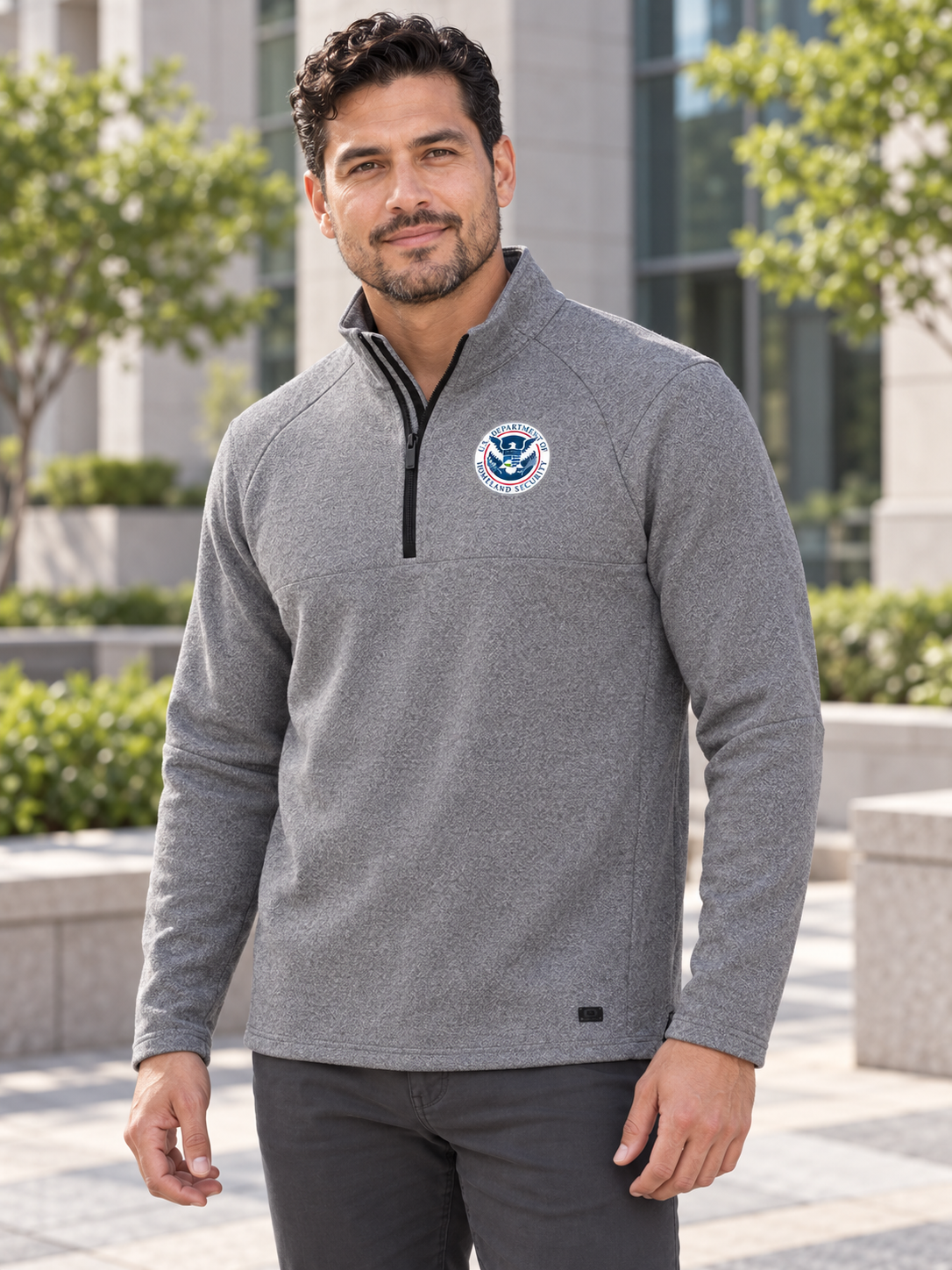Dept. of Homeland Security Men's Transition Quarter Zip — Light Gray lifestyle product photograph