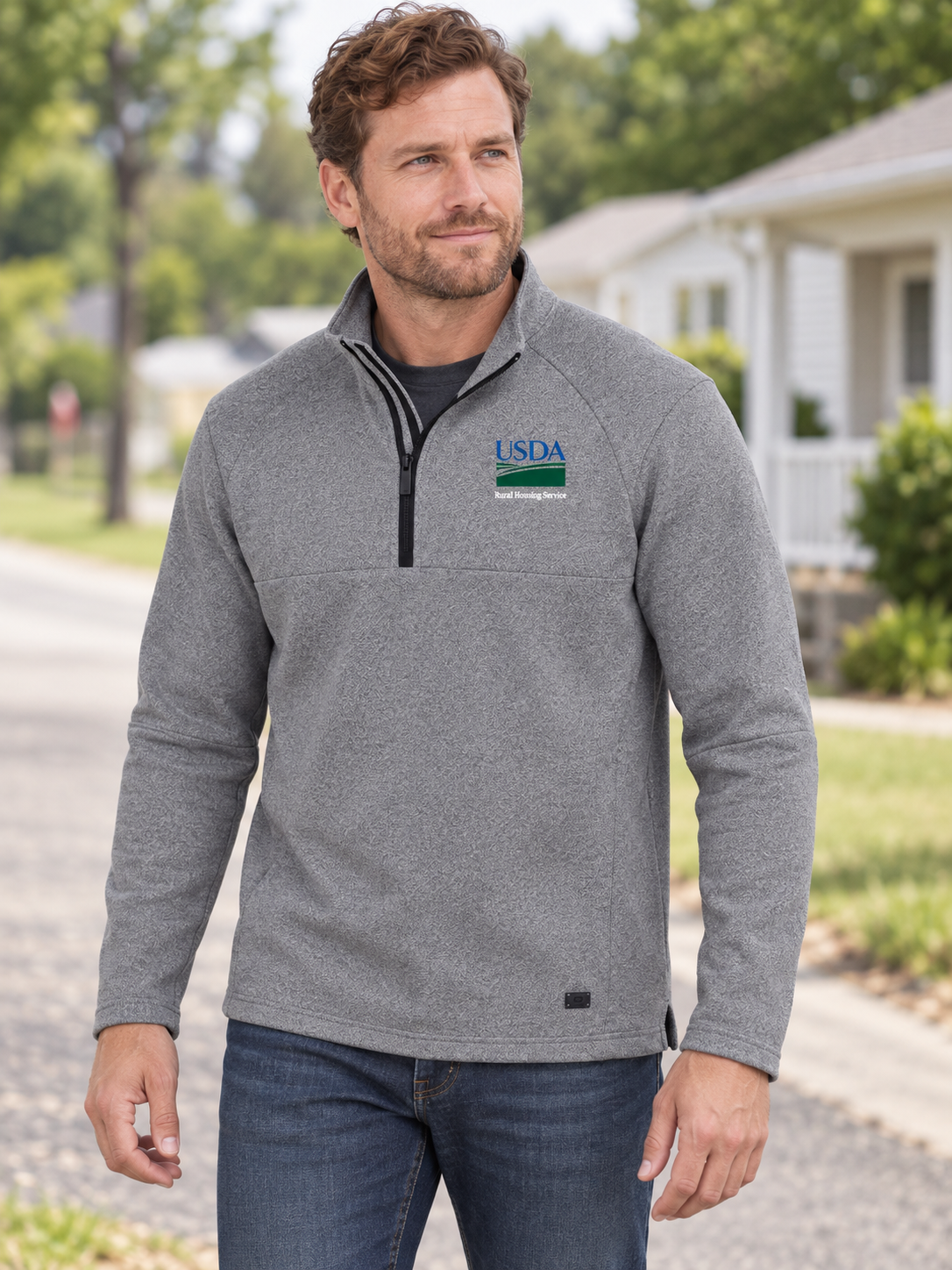 RHS Men's Transition Quarter Zip — Light Gray lifestyle product photograph
