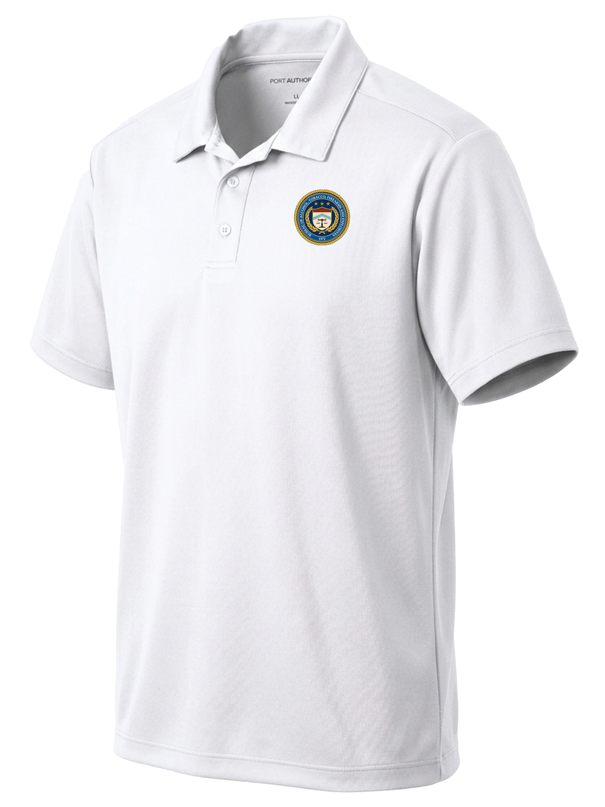 The Bureau of Alcohol, Tobacco, Firearms and Explosives (ATF) Men's Dri Fit Polo White government employee uniform shirt