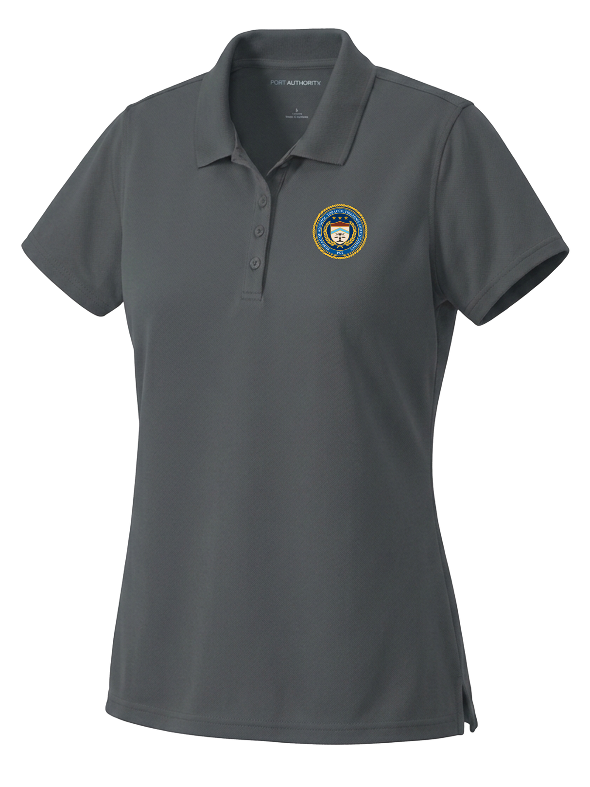 The Bureau of Alcohol, Tobacco, Firearms and Explosives (ATF) Women's Dri Fit Polo Slate Gray government employee uniform shirt