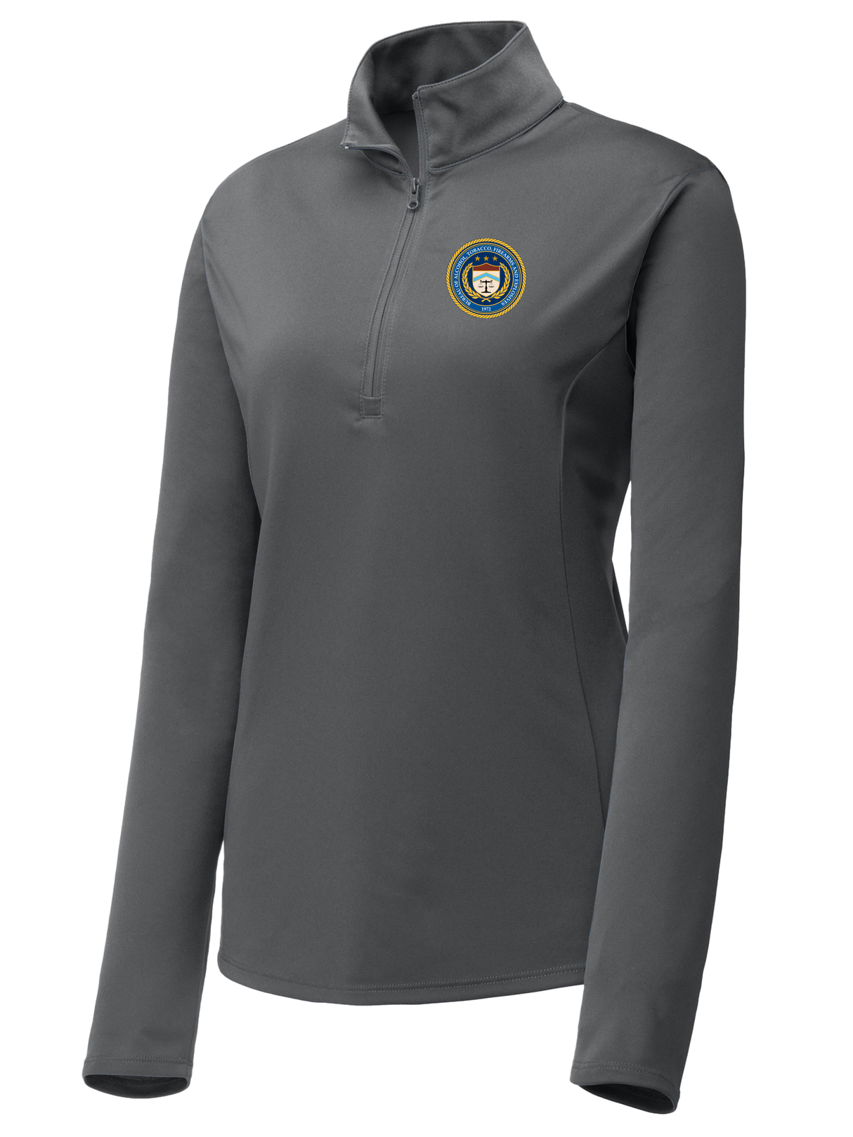 The Bureau of Alcohol, Tobacco, Firearms and Explosives (ATF) Women's Lightweight Dri Fit 1/4 Zip Slate Gray government employee uniform shirt