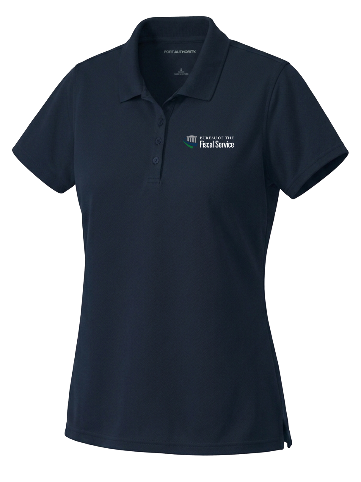 The Bureau of the Fiscal Service (BFS) Women's Dri Fit Polo Navy Blue government employee uniform shirt
