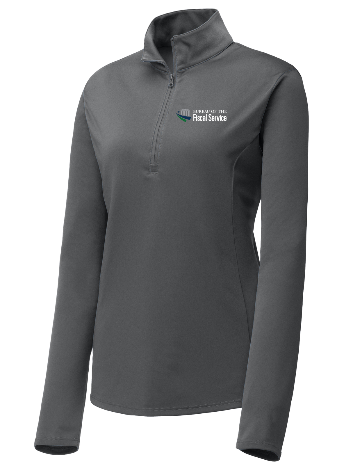 The Bureau of the Fiscal Service (BFS) Women's Lightweight Dri Fit 1/4 Zip Slate Gray government employee uniform shirt