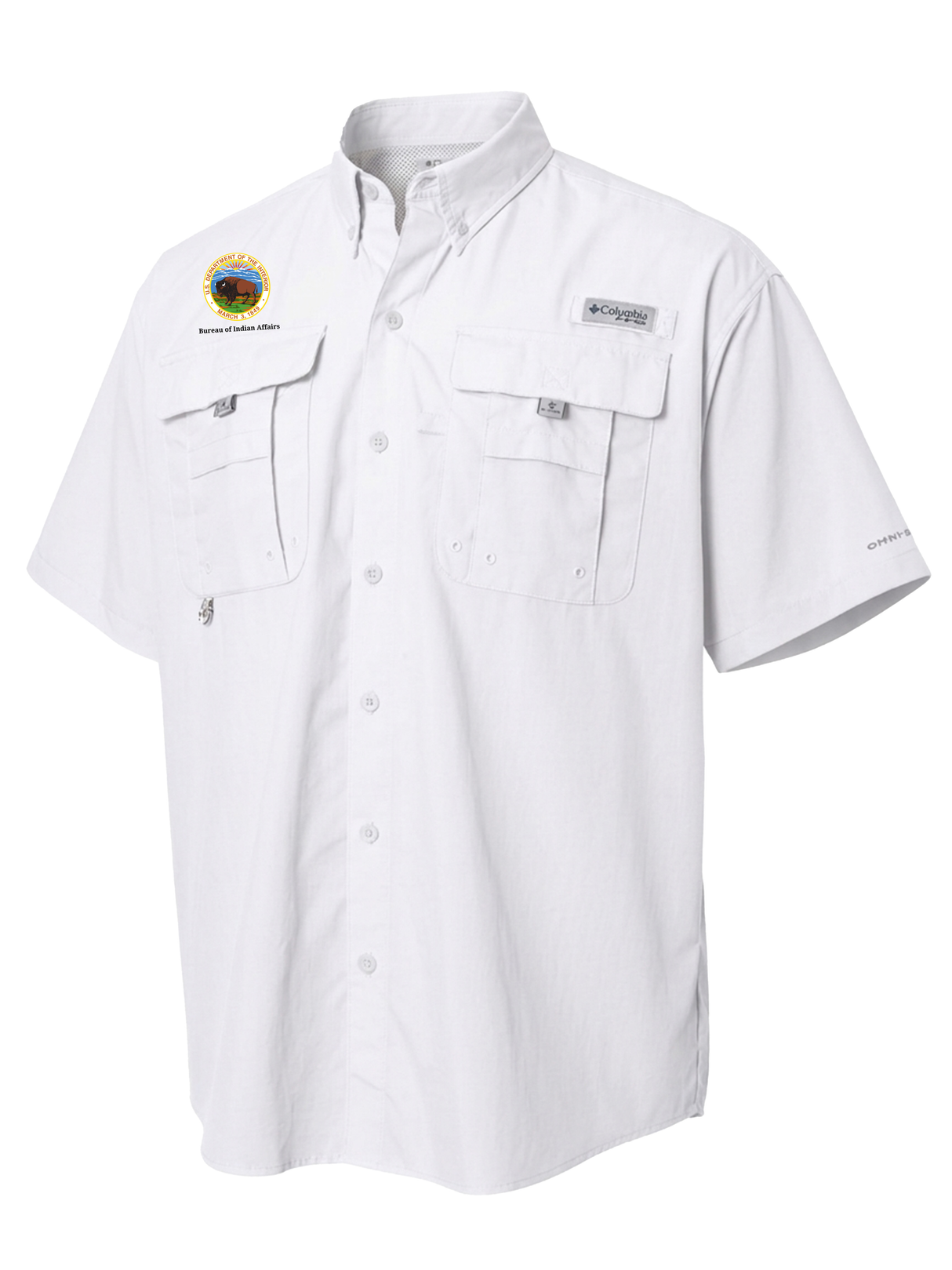 Bureau of Indian Affairs (BIA) Men's Columbia Bahama™ II Button Up Short Sleeve White government employee uniform shirt