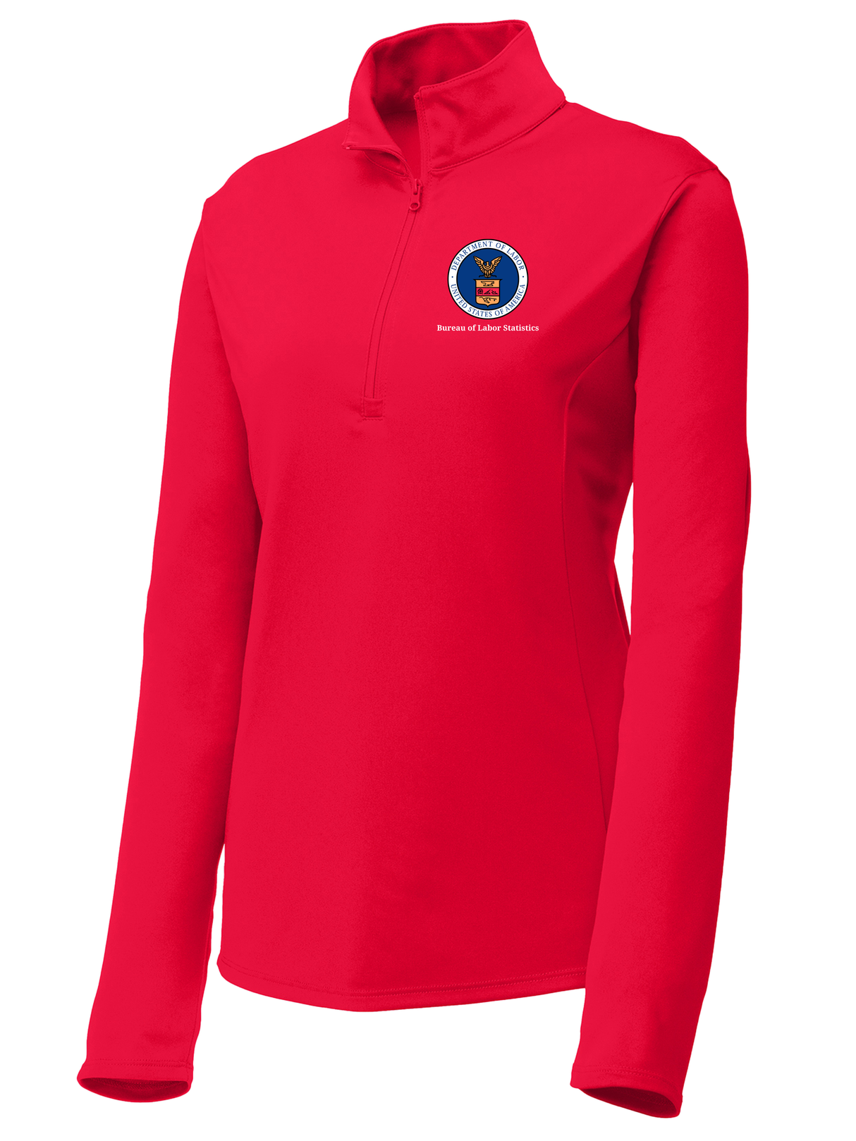 Bureau of Labor Statistics (BLS) Women's Lightweight Dri Fit 1/4 Zip Red government employee uniform shirt