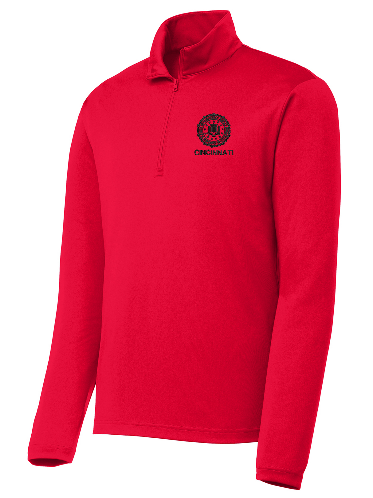 FBI Cincinnati Men's Lightweight Dri Fit 1/4 Zip Red government employee uniform shirt