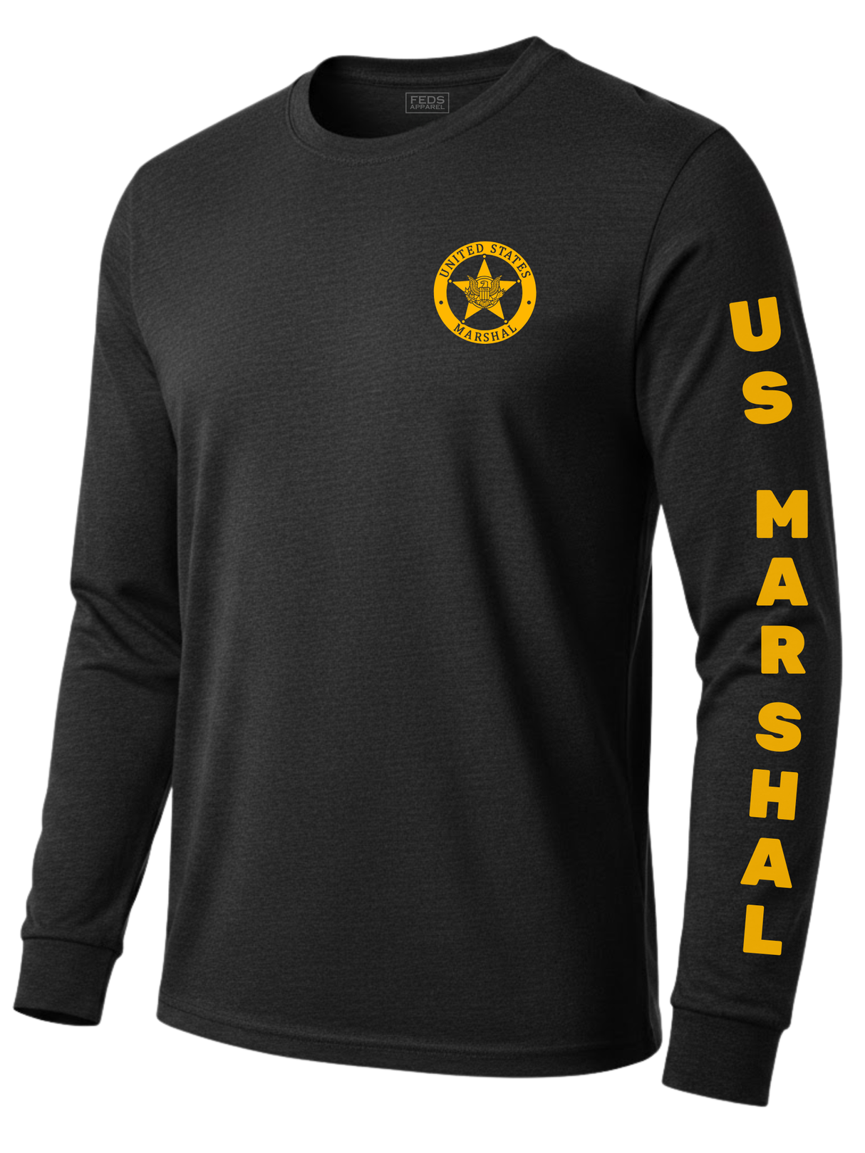 Black US Marshals Service USMS Men's Shirt - Long Sleeve (Golden Yellow)