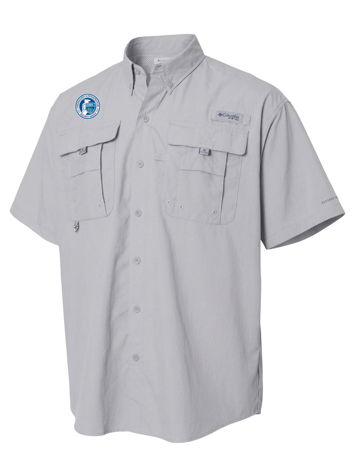 Cybersecurity and Infrastructure Security Agency (CISA) Men's Columbia Bahama™ II Button Up Short Sleeve Cool Grey government employee uniform shirt