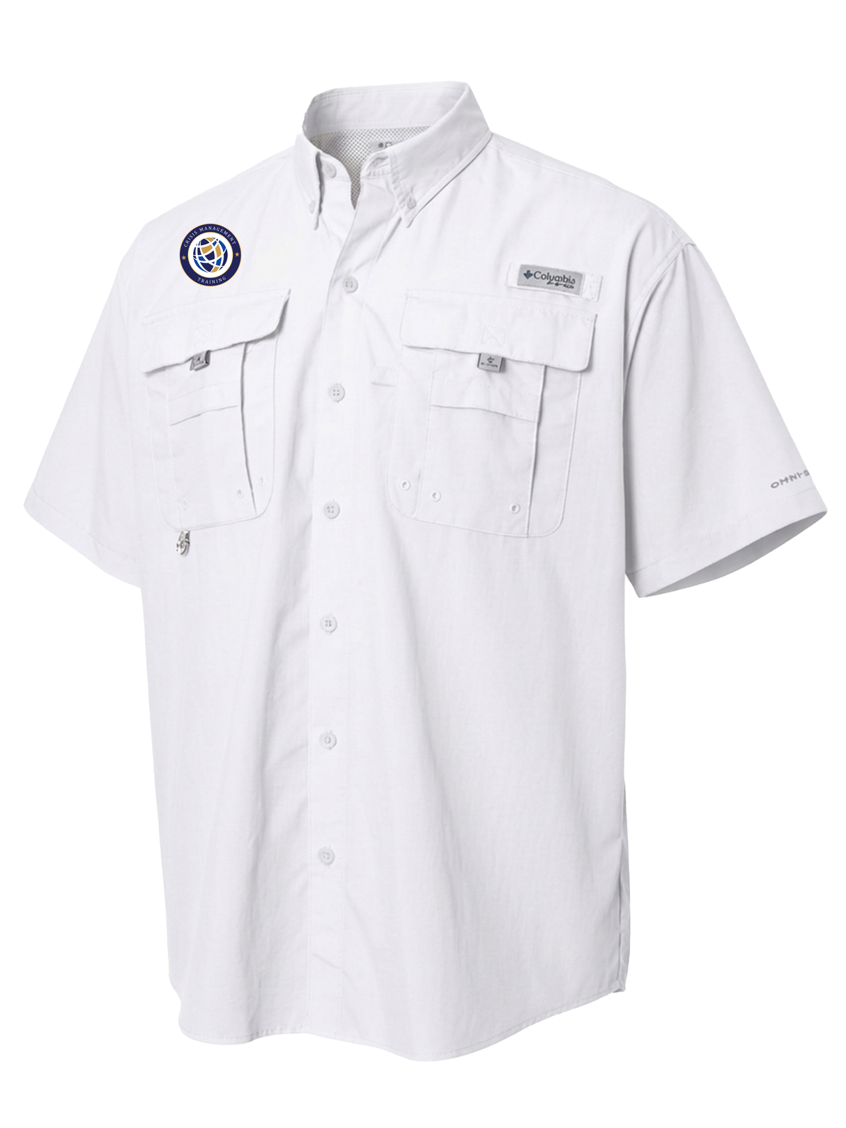 Crisis Management Training (CMT) Men's Columbia Bahama™ II Button Up Short Sleeve White government employee uniform shirt