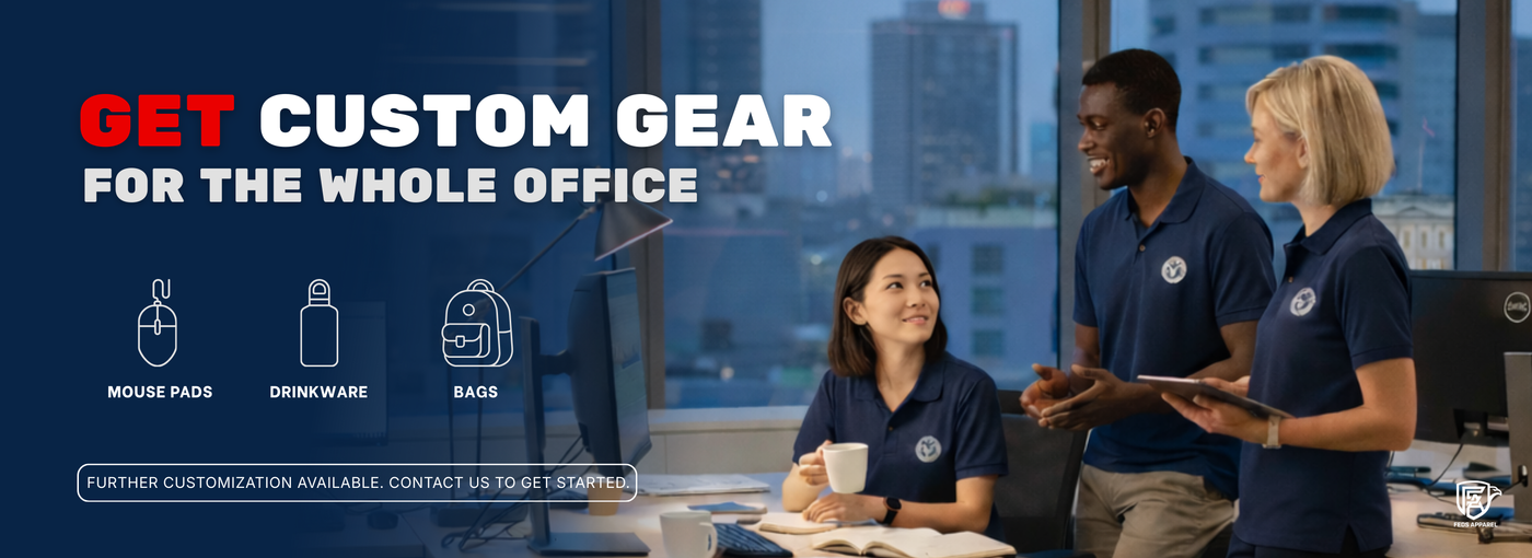 Custom government agency apparel and uniforms items, branded promotional items