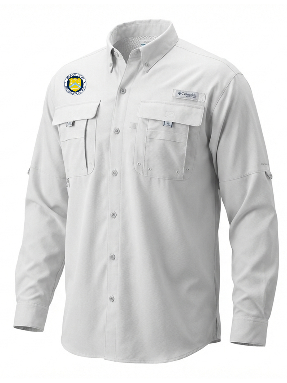 The Financial Crimes Enforcement Network (FINCEN) Men's Columbia Bahama™ II Button Up Long-Sleeve White government employee uniform shirt