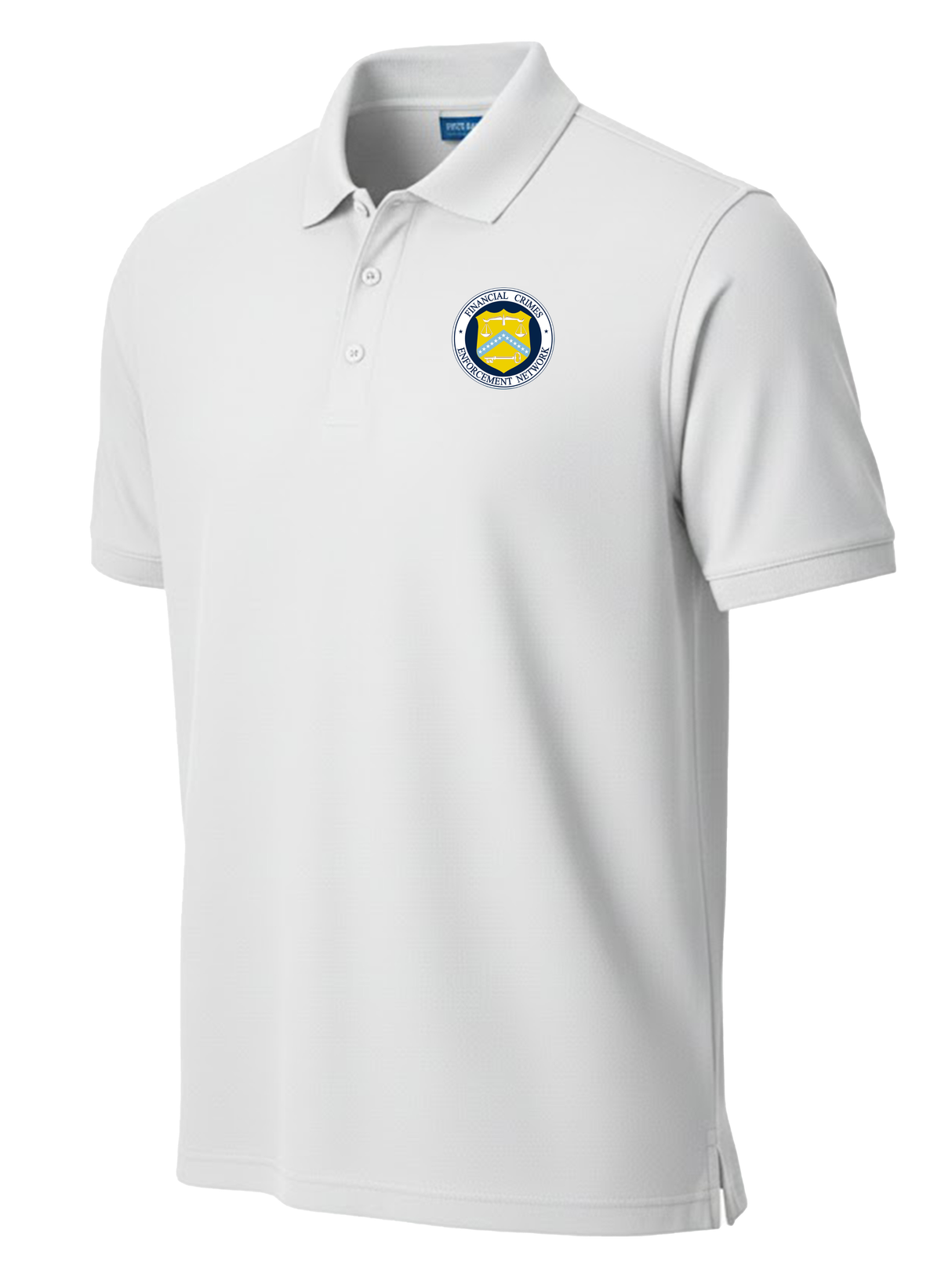 The Financial Crimes Enforcement Network (FINCEN) Men's Polo White government employee uniform shirt