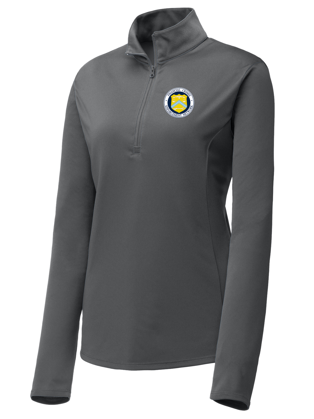 The Financial Crimes Enforcement Network (FINCEN) Women's Lightweight Dri Fit 1/4 Zip Slate Gray government employee uniform shirt