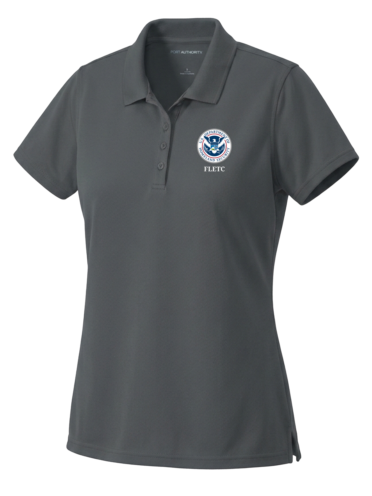 Federal Law Enforcement Training Centers (FLETC) Women's Dri Fit Polo Slate Gray government employee uniform shirt
