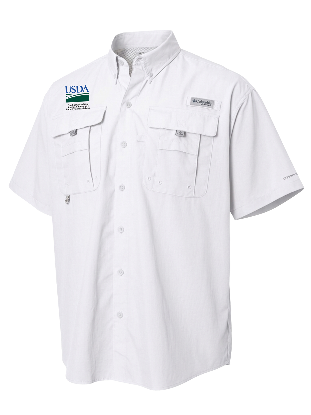 Food and Nutrition Service Community Food Systems Division (FNSCFSD) Men's Columbia Bahama™ II Button Up Short Sleeve White government employee uniform shirt
