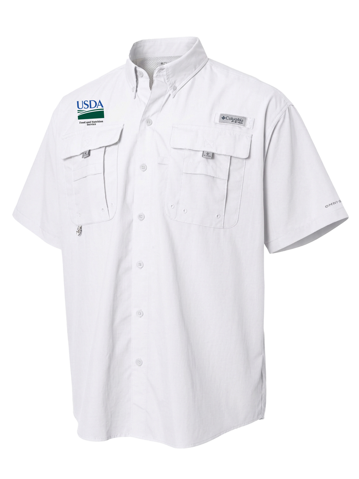 Food and Nutrition Service Community Food Systems Division (FNSCFSD) Men's Columbia Bahama™ II Button Up Short Sleeve White government employee uniform shirt