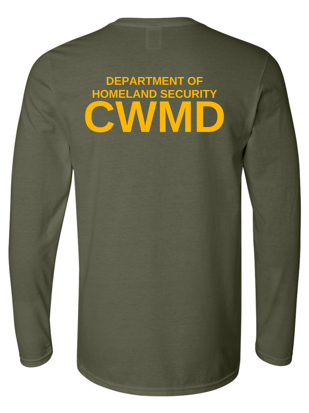 DHS Countering Weapons of Mass Destruction Office (CWMD) Unisex Softstyle Long Sleeve T-Shirt Drab Green back government employee uniform shirt