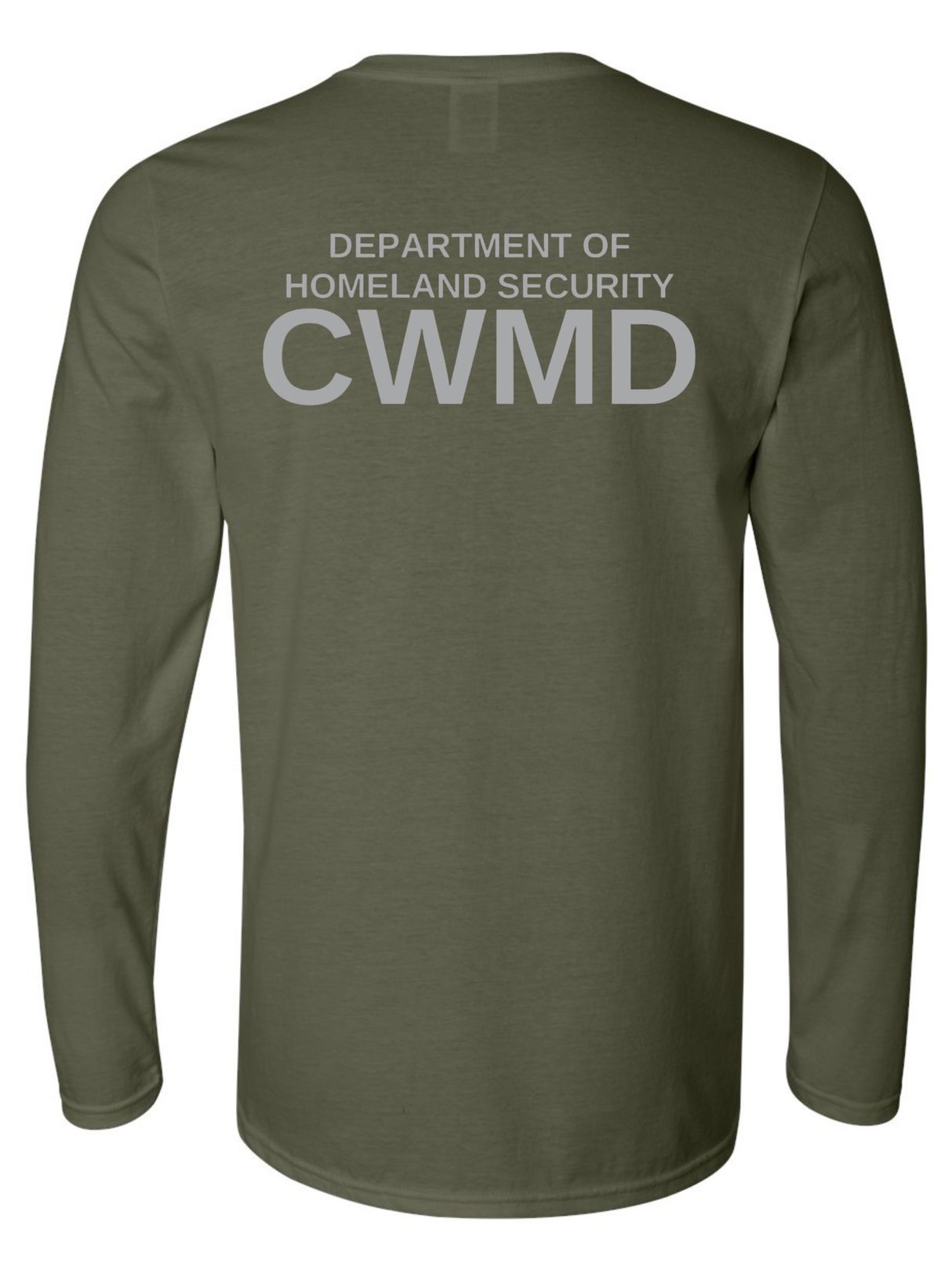 DHS Countering Weapons of Mass Destruction Office (CWMD) Unisex Softstyle Long Sleeve T-Shirt Drab Green back government employee uniform shirt