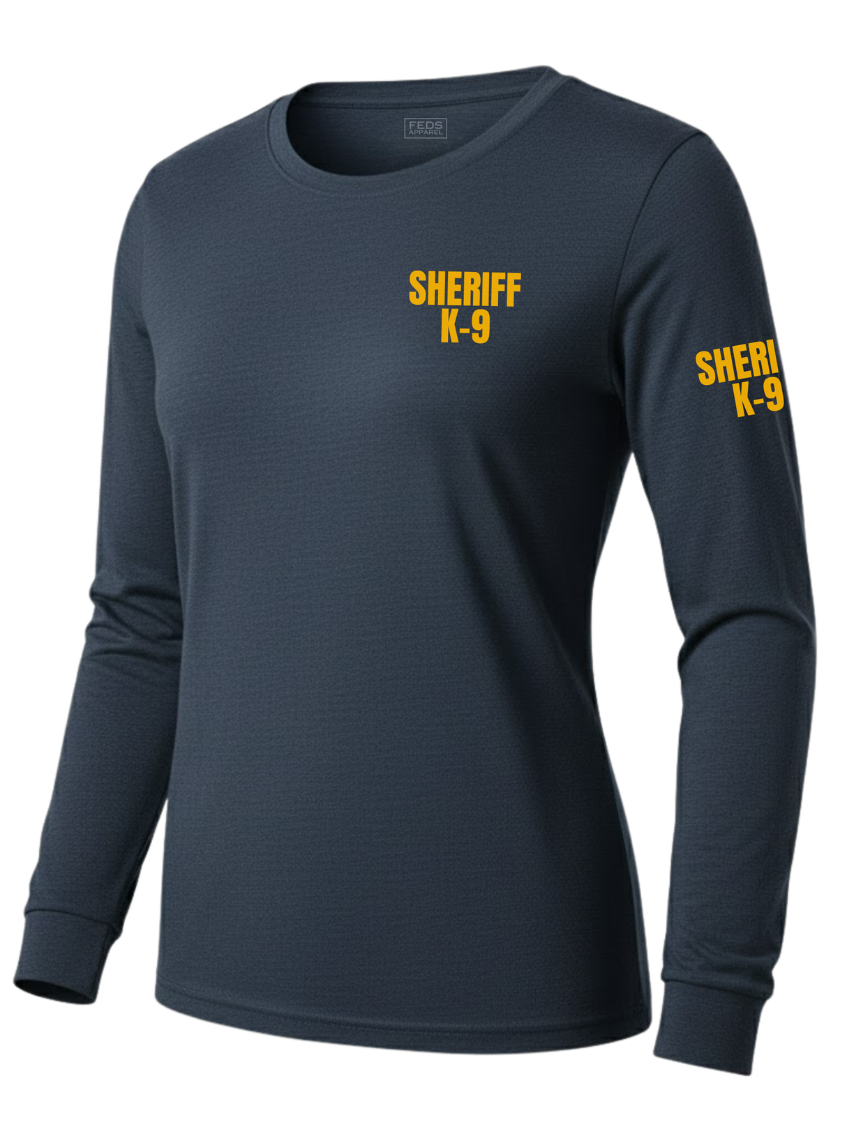 Navy Blue Sheriff K-9 Women's Shirt - Long Sleeve (Golden Yellow) - Front Police Sheriff Uniform