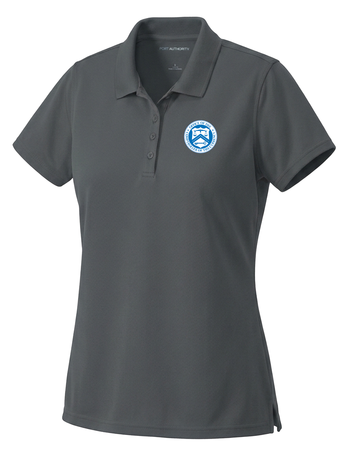 The Office of the Comptroller of the Currency (OCC) Women's Dri Fit Polo Slate Gray government employee uniform shirt