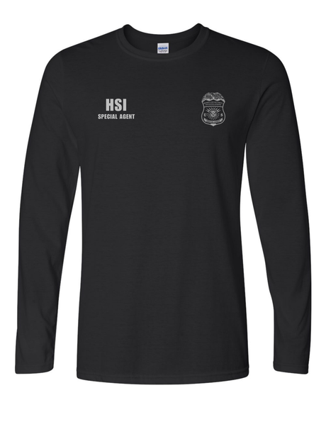 U.S. Immigration and Customs Enforcement (ICE) Homeland Security Investigations (HSI) Identifier Long Sleeve T-Shirt Black