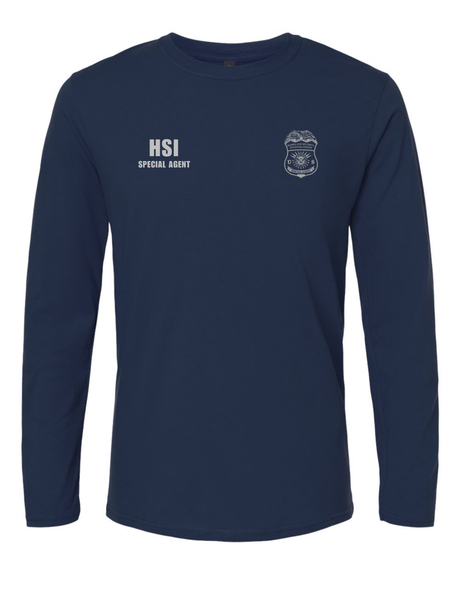 U.S. Immigration and Customs Enforcement (ICE) Homeland Security Investigations (HSI) Identifier Long Sleeve T-Shirt Navy