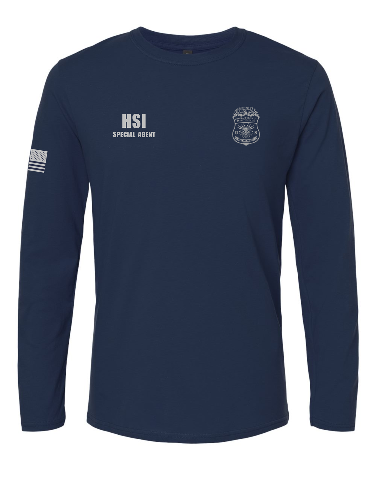 U.S. Immigration and Customs Enforcement (ICE) Homeland Security Investigations (HSI) Identifier Long Sleeve T-Shirt Navy