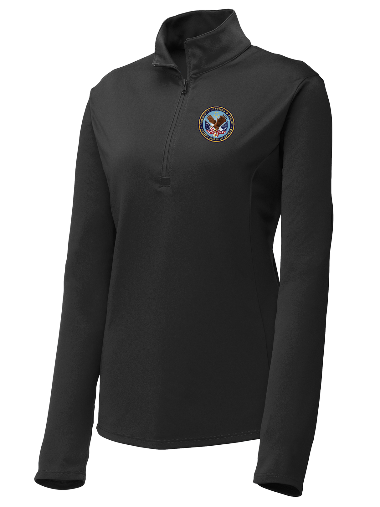 U.S. Department of Veteran Affairs (VA) Women's Lightweight Dri Fit 1/4 Zip Black government employee uniform shirt