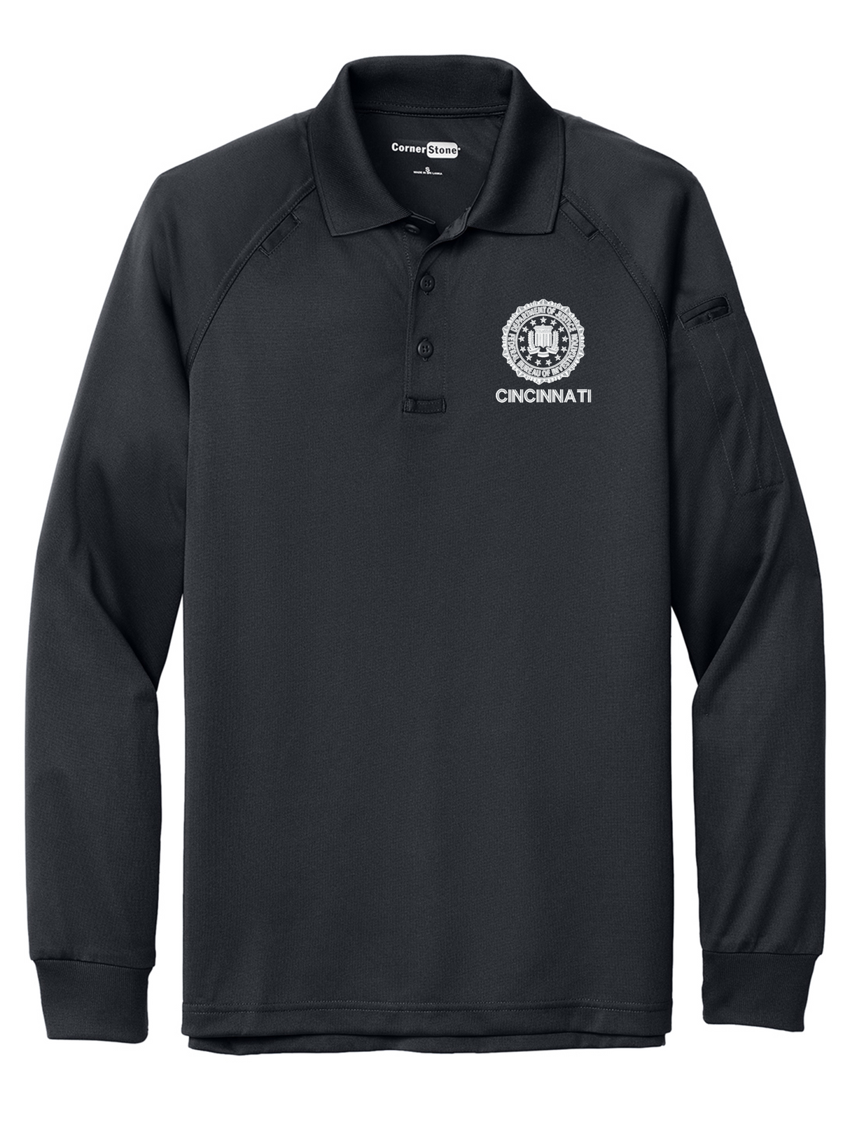 FBI Cincinnati Men's Tactical Long Sleeve Polo Slate Gray government employee uniform shirt