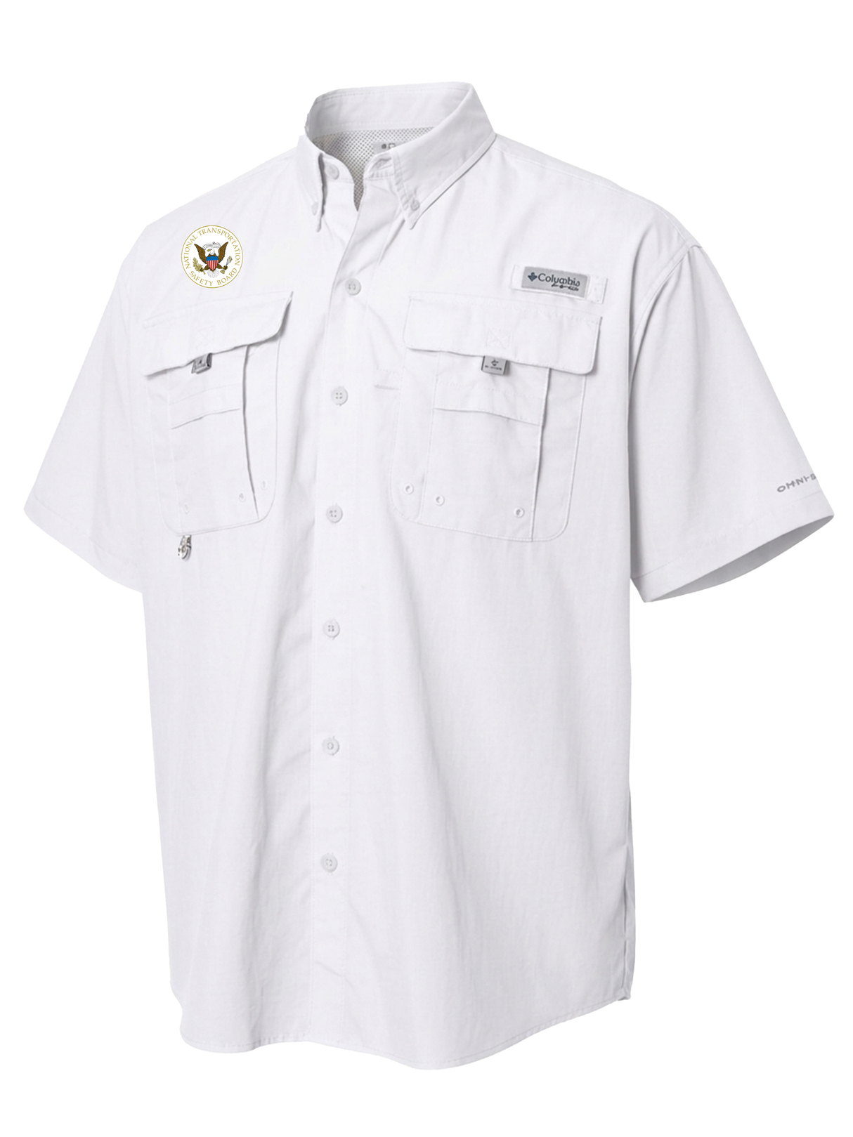 National Transportation Safety Board (NTSB) Men's Columbia Bahama™ II Button Up Short Sleeve  White government employee uniform shirt