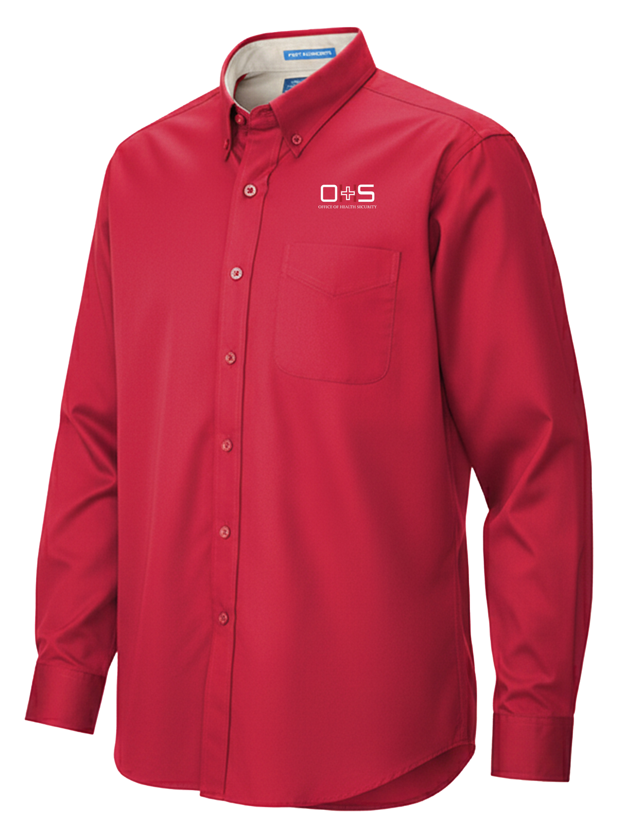 Office of Health Security (OHS) Men's Button Up  Red government employee uniform shirt