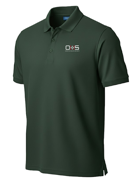 Office of Health Security (OHS) Men's Polo  Dark Green government employee uniform shirt