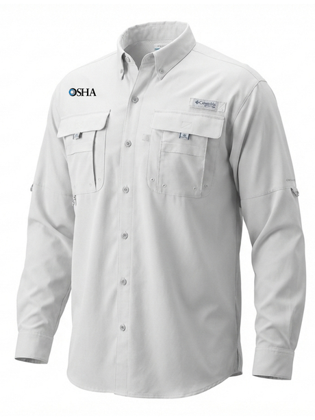Occupational Safety and Health Administration (OSHA) Men's Columbia Bahama™ II Button Up Long-Sleeve  White government employee uniform shirt
