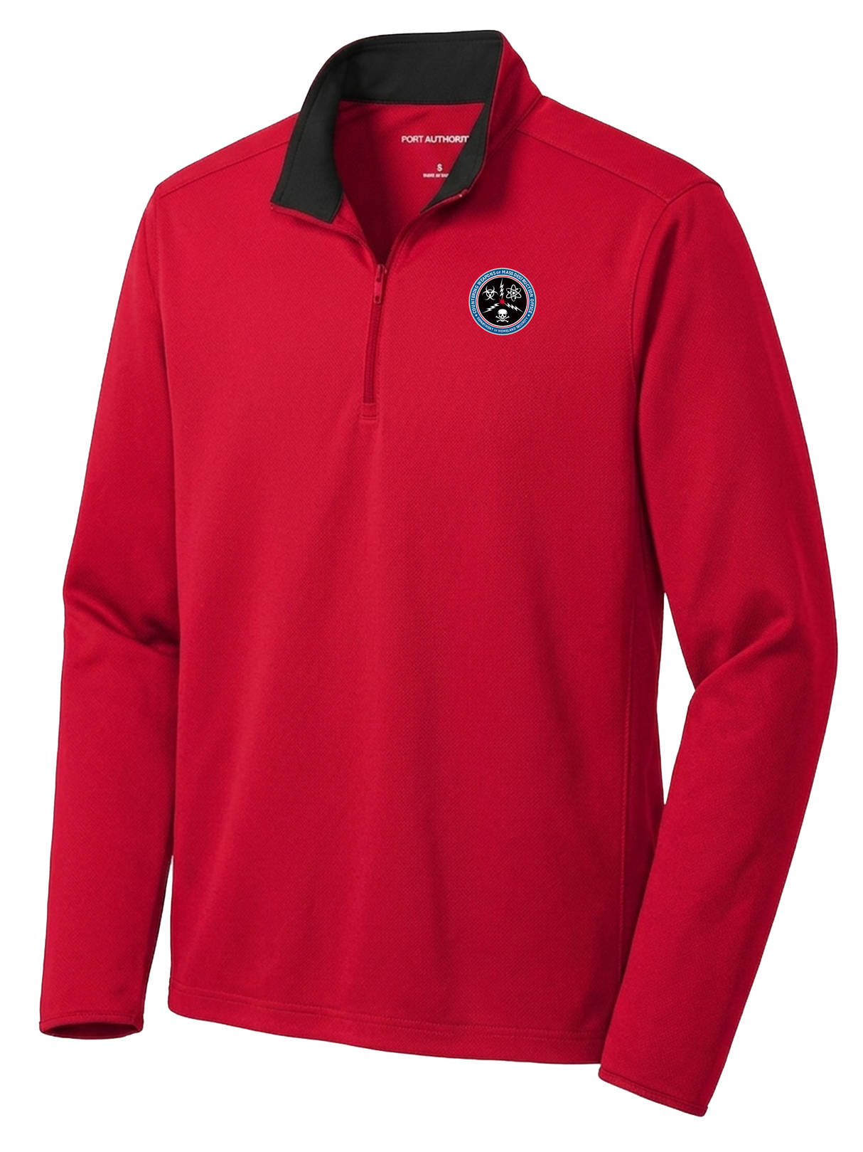 Countering Weapons of Mass Destruction Office (CWMD) Men's Dri Fit 1/4 Zip  Red government employee uniform shirt