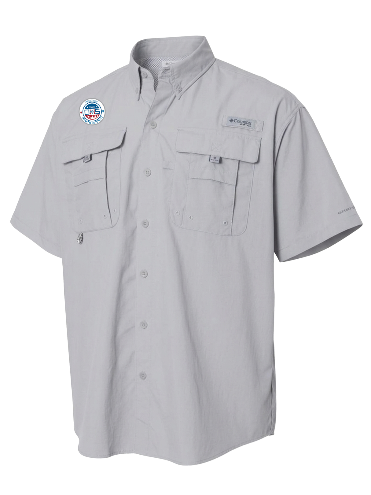 Office of Health Security (OHS) Men's Columbia Bahama™ II Button Up Short Sleeve  Cool Grey government employee uniform shirt