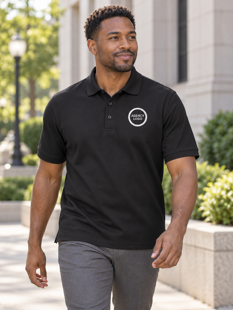 Men's Short Sleeve Agency Polo — Black lifestyle view