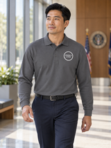 Men's Long Sleeve Agency Polo — Slate Gray lifestyle view