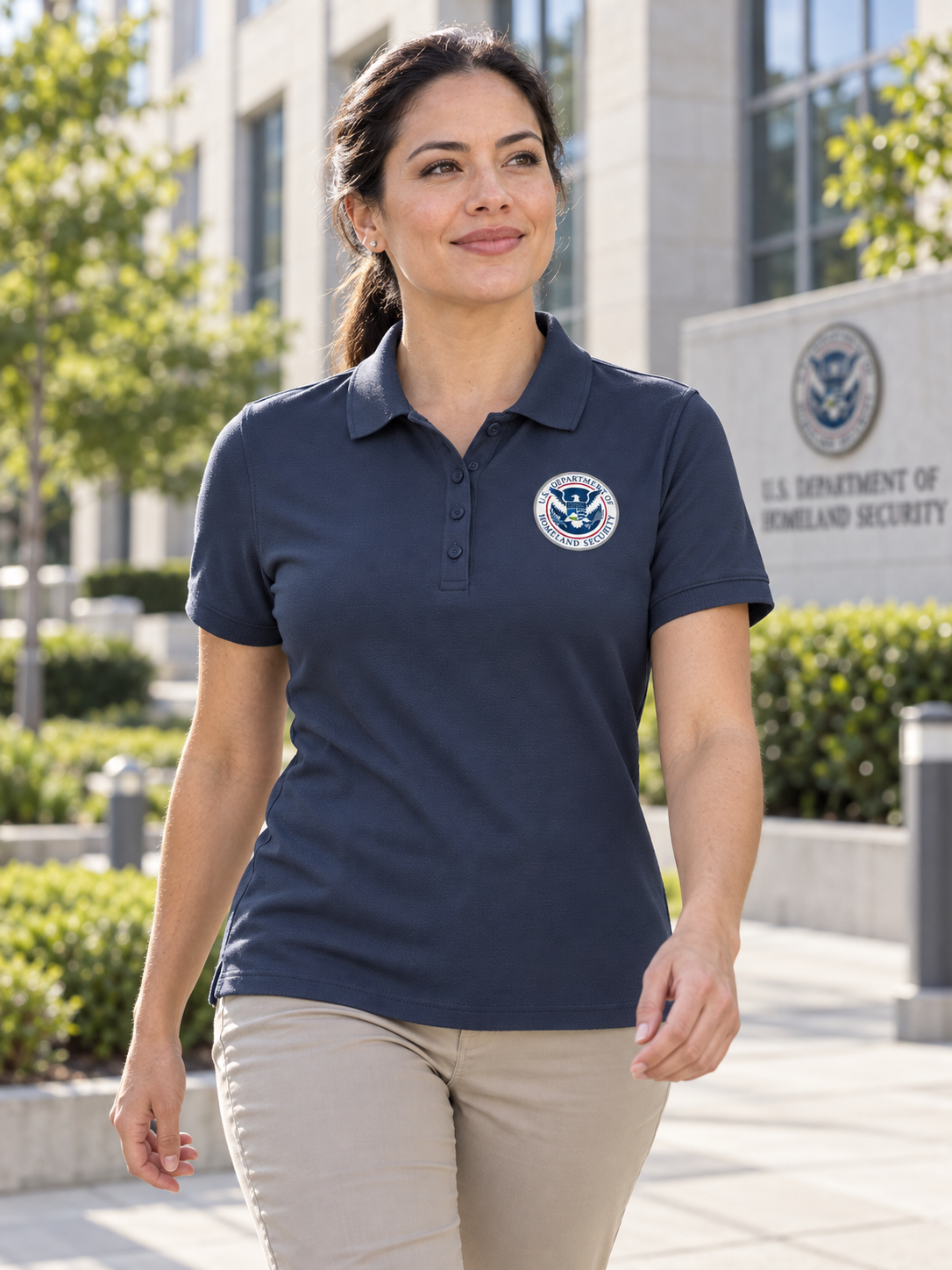 Dept of Homeland Security Polo Shirt - Women's Short Sleeve — Navy Blue lifestyle view