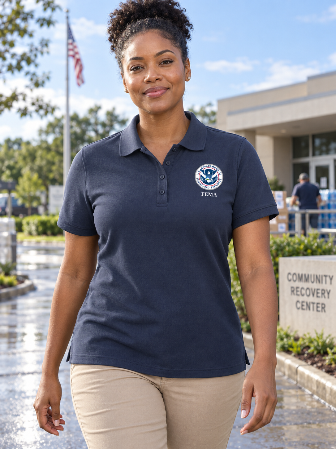 FEMA Polo Shirt - Women's Short Sleeve — Navy Blue lifestyle view