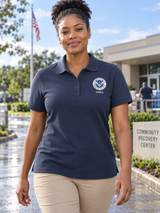 FEMA Polo Shirt - Women's Short Sleeve — Navy Blue lifestyle view