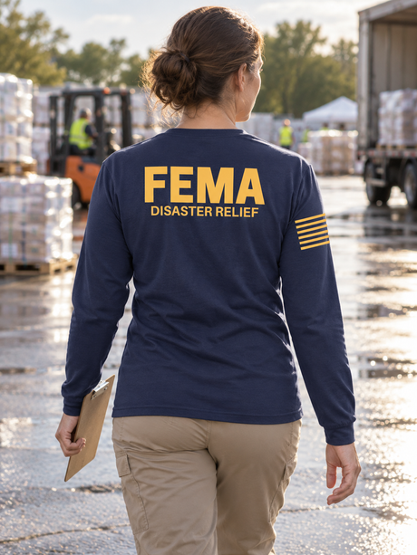 FEMA Agency Identifier T Shirt - Long Sleeve Disaster Relief — Navy Blue lifestyle view