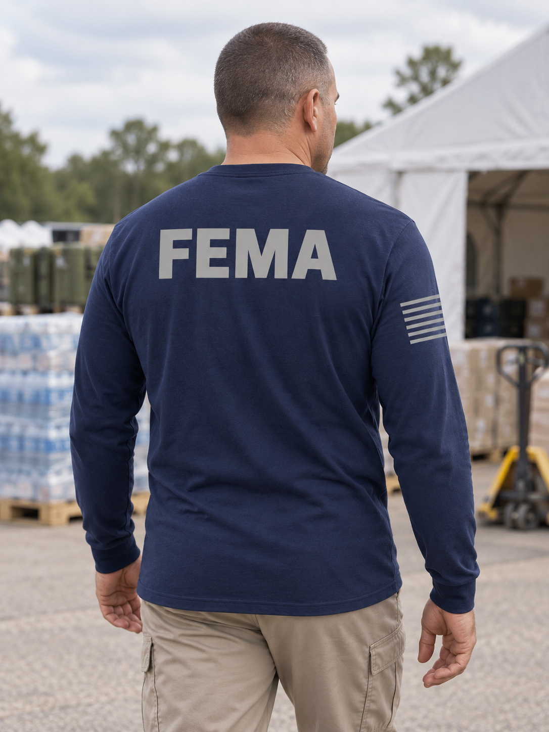 SUBDUED FEMA Agency Identifier T Shirt - Long Sleeve — Navy Blue lifestyle view