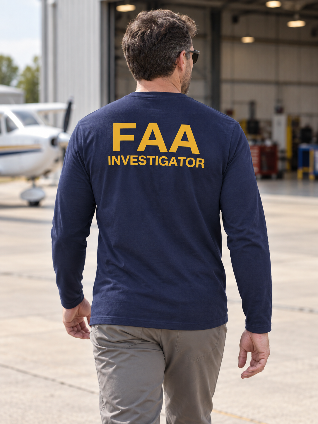 FAA Investigator Agency Identifier T Shirt - Long Sleeve — Navy Blue lifestyle view