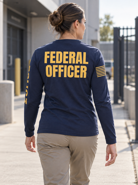 Federal Officer Identifier T Shirt - Long Sleeve — Navy Blue lifestyle view