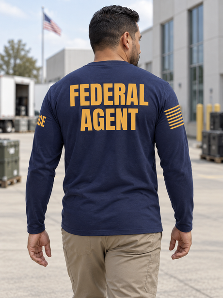 Federal Agent Identifier T Shirt - Long Sleeve — Navy Blue lifestyle view