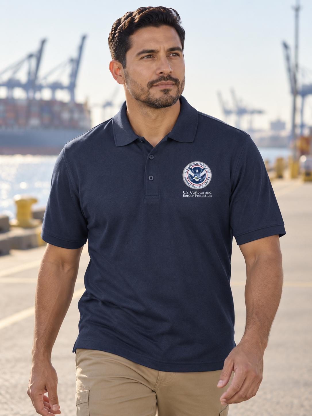 CBP Polo- Men's Short Sleeve — Navy Blue lifestyle view