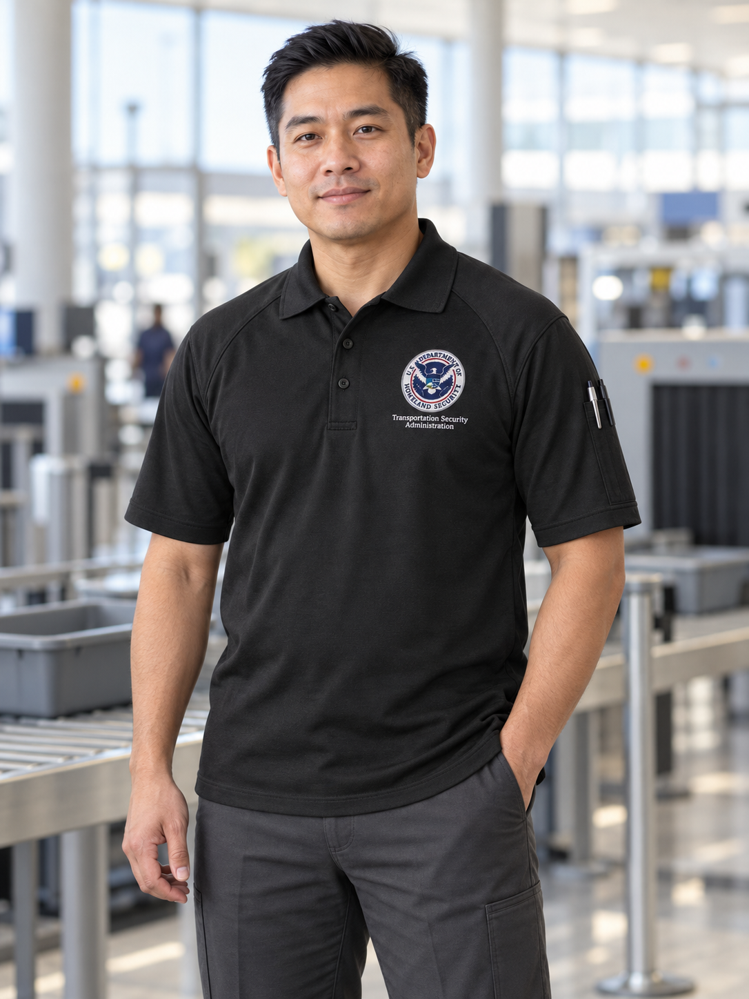 Tactical Identifier TSA Polo Shirt- Men's Short Sleeve — Black lifestyle view