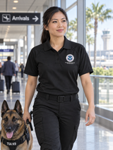 TSA K9 Women's Tactical Short Sleeve Polo — Black lifestyle view