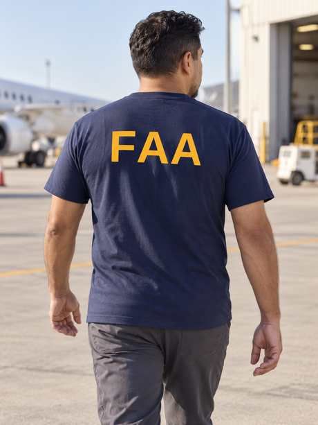 FAA Agency Identifier T Shirt - Short Sleeve — Navy Blue lifestyle view
