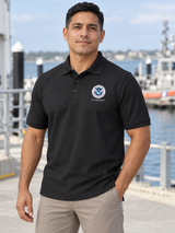 USCG Polo Shirt- Men's Short Sleeve — Black lifestyle view
